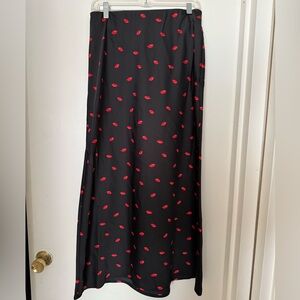 Black and Red Lip Print Women's Skirt